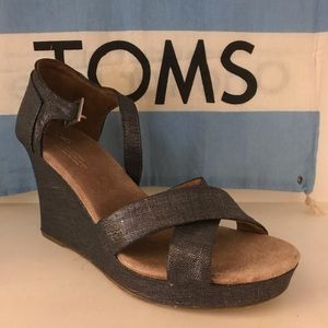Toms Silver/Black Wedge Sandel size 10